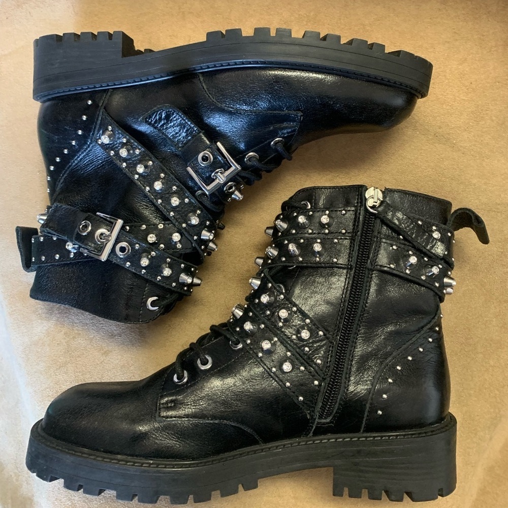 Zara Basics Leather Combat Boots w/ Metal Studs